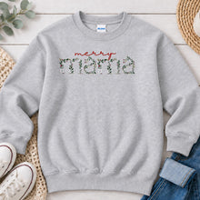 Load image into Gallery viewer, Merry Mama Christmas design on Ash Grey crewneck sweatshirt