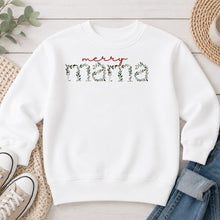 Load image into Gallery viewer, Merry Mama Christmas design on White crewneck sweatshirt