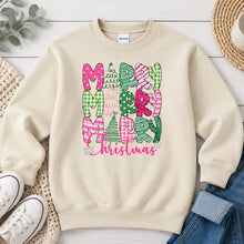 Load image into Gallery viewer, Merry Merry Merry Christmas Christmas design on Sand crewneck sweatshirt