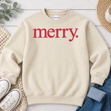 Load image into Gallery viewer, Merry Word Art Christmas design on Sand crewneck sweatshirt