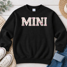 Load image into Gallery viewer, Mini Floral Pink Mom & Family design on Black crewneck sweatshirt