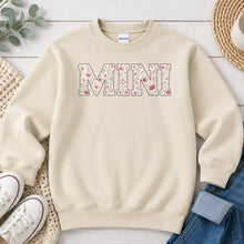 Load image into Gallery viewer, Mini Floral Pink Mom & Family design on Sand crewneck sweatshirt