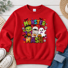Load image into Gallery viewer, Monster Mash Friends Halloween design on Red crewneck sweatshirt