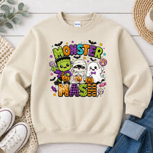 Load image into Gallery viewer, Monster Mash Friends Halloween design on Sand crewneck sweatshirt
