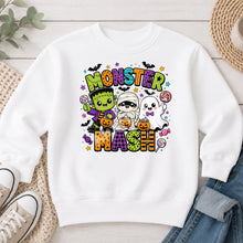 Load image into Gallery viewer, Monster Mash Friends Halloween design on White crewneck sweatshirt