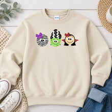 Load image into Gallery viewer, Mummy Frankenstein Vampire Purple Bow Halloween design on Sand crewneck sweatshirt