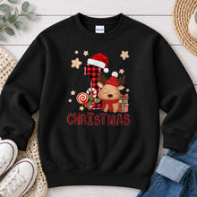Load image into Gallery viewer, My 1st Christmas Reindeer Plaid Christmas design on Black crewneck sweatshirt