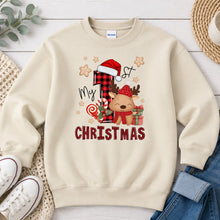 Load image into Gallery viewer, My 1st Christmas Reindeer Plaid Christmas design on Sand crewneck sweatshirt