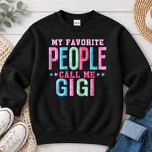 Load image into Gallery viewer, My Favorite People Call Me Gigi Mom & Family design on Black crewneck sweatshirt