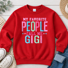 Load image into Gallery viewer, My Favorite People Call Me Gigi Mom & Family design on Red crewneck sweatshirt