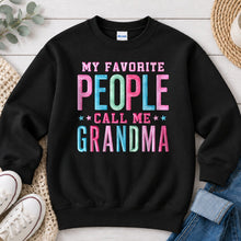 Load image into Gallery viewer, My Favorite People Call Me Grandma Mom & Family design on Black crewneck sweatshirt