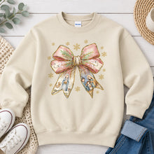 Load image into Gallery viewer, Nativity Bow Christmas design on Sand crewneck sweatshirt