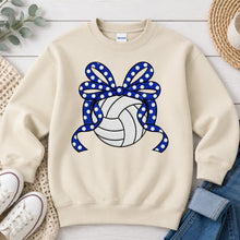 Load image into Gallery viewer, Navy Polka Dot Bow Volleyball Sports design on Sand crewneck sweatshirt