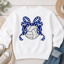Load image into Gallery viewer, Navy Polka Dot Bow Volleyball Sports design on White crewneck sweatshirt