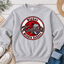Load image into Gallery viewer, Nipher Knights Middle School Spirit Wear design on Ash Grey crewneck sweatshirt