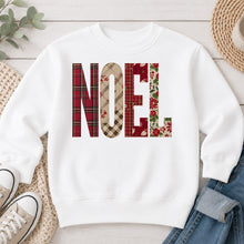 Load image into Gallery viewer, Noel Plaid Christmas design on White crewneck sweatshirt