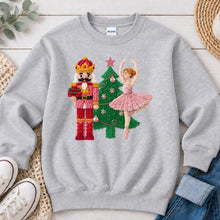 Load image into Gallery viewer, Nutcracker and Ballerina Christmas design on Ash Grey crewneck sweatshirt