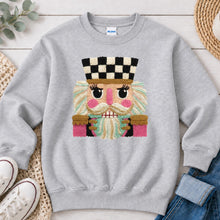 Load image into Gallery viewer, Nutcracker Embroidery Christmas design on Ash Grey crewneck sweatshirt