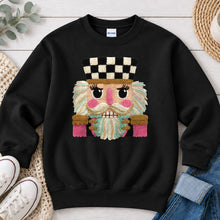 Load image into Gallery viewer, Nutcracker Embroidery Christmas design on Black crewneck sweatshirt
