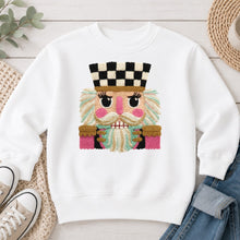 Load image into Gallery viewer, Nutcracker Embroidery Christmas design on White crewneck sweatshirt