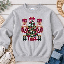 Load image into Gallery viewer, Nutcrackers Tree Christmas design on Ash Grey crewneck sweatshirt
