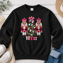Load image into Gallery viewer, Nutcrackers Tree Christmas design on Black crewneck sweatshirt
