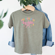 Load image into Gallery viewer, Big Sister Promoted To Big Sister Bow design on sage kids t-shirt
