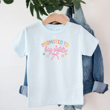 Load image into Gallery viewer, Big Sister Promoted To Big Sister Bow design on light blue kids t-shirt
