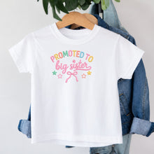 Load image into Gallery viewer, Big Sister Promoted To Big Sister Bow design on white kids t-shirt