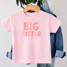 Load image into Gallery viewer, Big Sister Pink Watercolor design on pink kids t-shirt