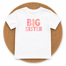Load image into Gallery viewer, Big Sister Pink Watercolor design on white flat lay kids t-shirt