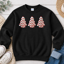 Load image into Gallery viewer, Oh Christmas Tree Cakes Trio Christmas design on Black crewneck sweatshirt