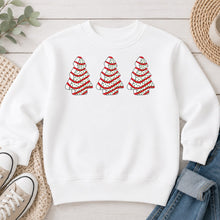 Load image into Gallery viewer, Oh Christmas Tree Cakes Trio Christmas design on White crewneck sweatshirt