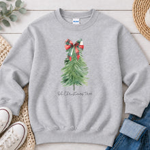 Load image into Gallery viewer, Oh Christmas Tree Watercolor Christmas design on Ash Grey crewneck sweatshirt