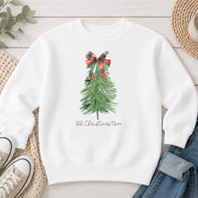 Load image into Gallery viewer, Oh Christmas Tree Watercolor Christmas design on White crewneck sweatshirt