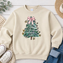 Load image into Gallery viewer, Oh Come Let Us Adore Him Tree Christmas design on Sand crewneck sweatshirt