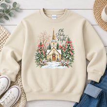 Load image into Gallery viewer, Oh Holy Night Church Pink Bows Christmas design on Sand crewneck sweatshirt