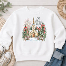 Load image into Gallery viewer, Oh Holy Night Church Pink Bows Christmas design on White crewneck sweatshirt
