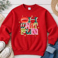 Load image into Gallery viewer, Oh What Fun Christmas design on Red crewneck sweatshirt