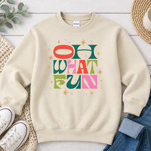 Load image into Gallery viewer, Oh What Fun Christmas design on Sand crewneck sweatshirt