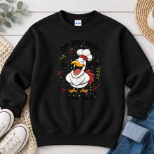 Load image into Gallery viewer, On My Way To Stir The Pot Thanksgiving design on Black crewneck sweatshirt