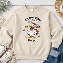 Load image into Gallery viewer, On My Way To Stir The Pot Thanksgiving design on Sand crewneck sweatshirt