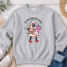 Load image into Gallery viewer, Out Here Lookin' Like A Snack Christmas design on Ash Grey crewneck sweatshirt