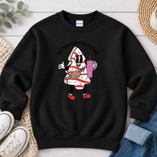 Load image into Gallery viewer, Out Here Lookin' Like A Snack Christmas design on Black crewneck sweatshirt