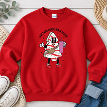 Load image into Gallery viewer, Out Here Lookin' Like A Snack Christmas design on Red crewneck sweatshirt
