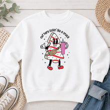 Load image into Gallery viewer, Out Here Lookin' Like A Snack Christmas design on White crewneck sweatshirt