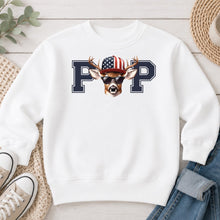 Load image into Gallery viewer, Pap Buck Hunting design on White crewneck sweatshirt
