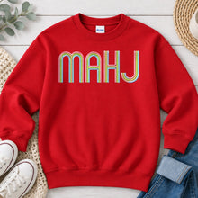 Load image into Gallery viewer, Pastel Embroidered Mahj Monogram Mahjong design on Red crewneck sweatshirt