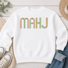 Load image into Gallery viewer, Pastel Embroidered Mahj Monogram Mahjong design on White crewneck sweatshirt