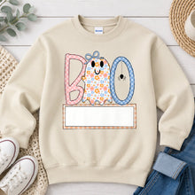 Load image into Gallery viewer, Pastel Floral Boo Name Banner Halloween design on Sand crewneck sweatshirt
